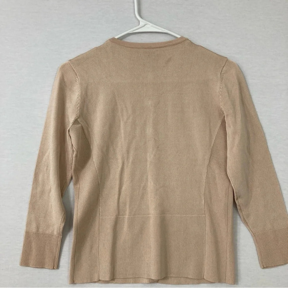 Cache Beige/Light Pink Sequins Stretch Knit Button Cardigan size Small - Picture 7 of 8